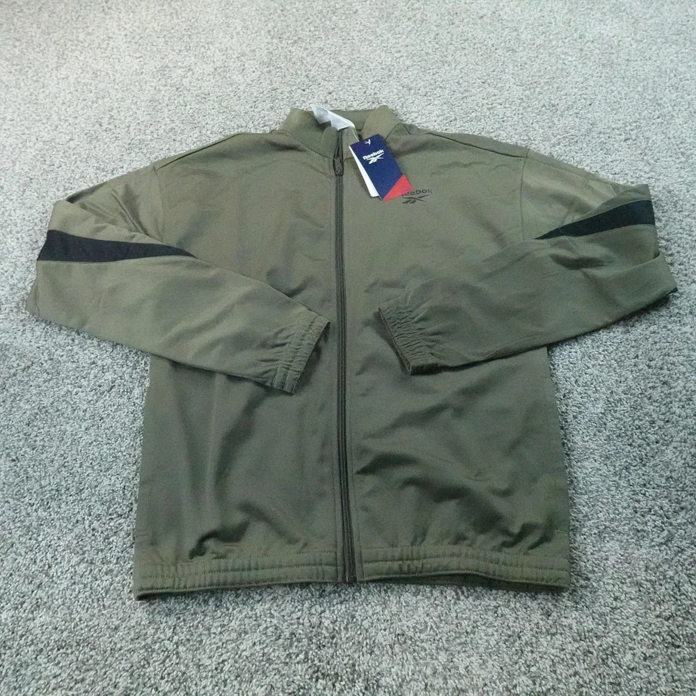 NEW Reebok Jacket Mens S Green Athletic Track Full Zip Bomber Coat Training Gym